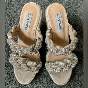 Rhinestone espadrille wedge heel.